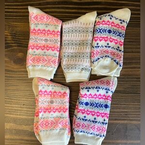 Patterned Women's Socks Set - Pink, Blue, Cream